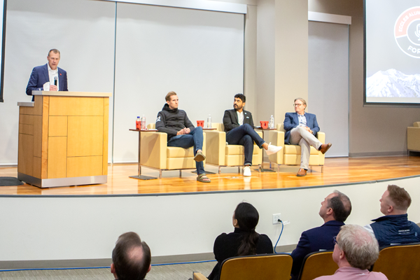 Speakers and audience photos from the Fall 2025 Eccles Alumni Forum.